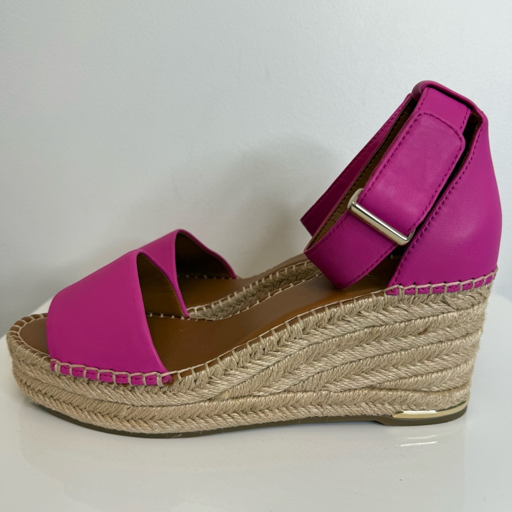 Franco Sarto Pink Leather Clemens Espadrille Wedge Sandal Women’s Size 9 - Picture 6 of 14